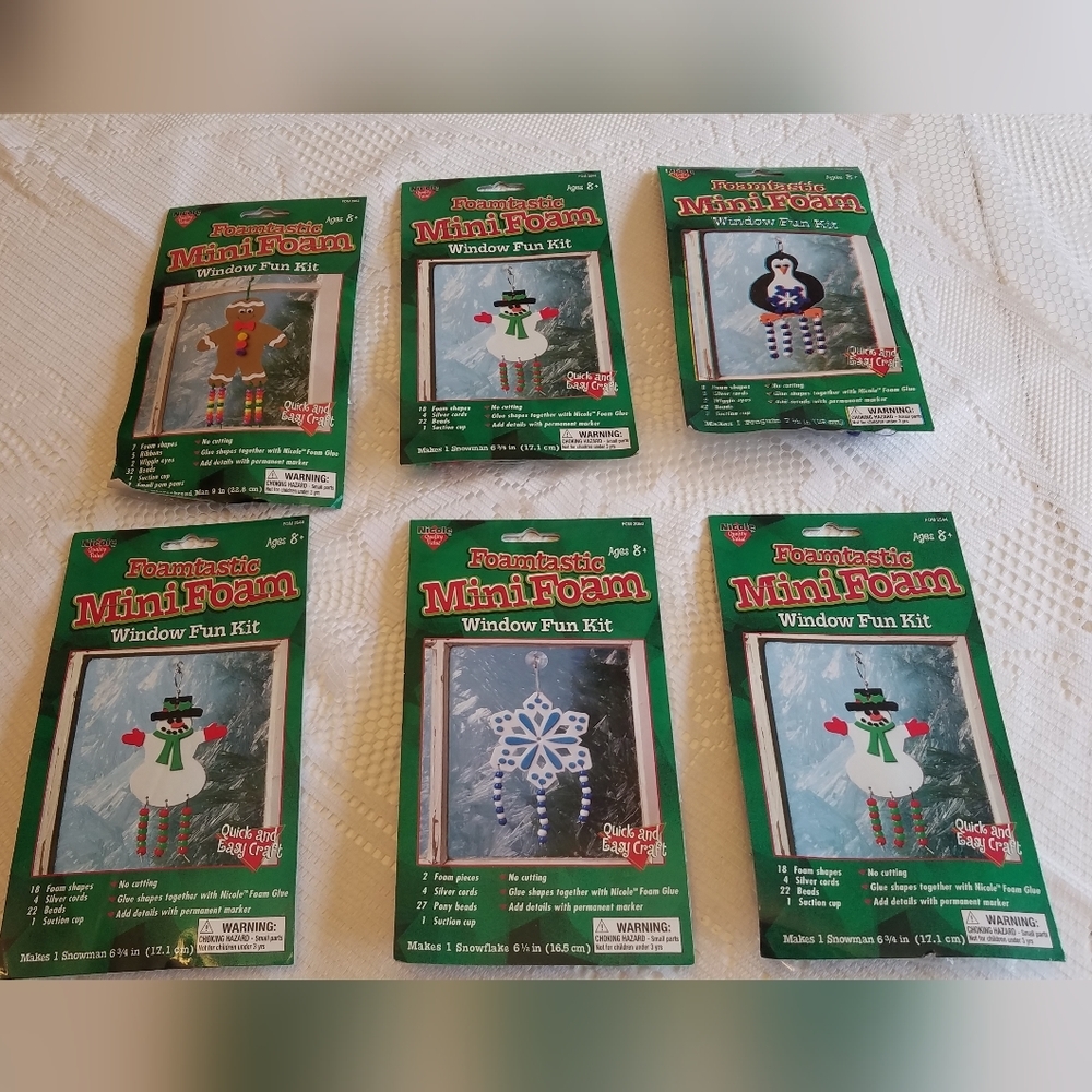 Set of 6 Sealed Mini Foam  Window Kits Snowman Gingerbread  Easy Craft